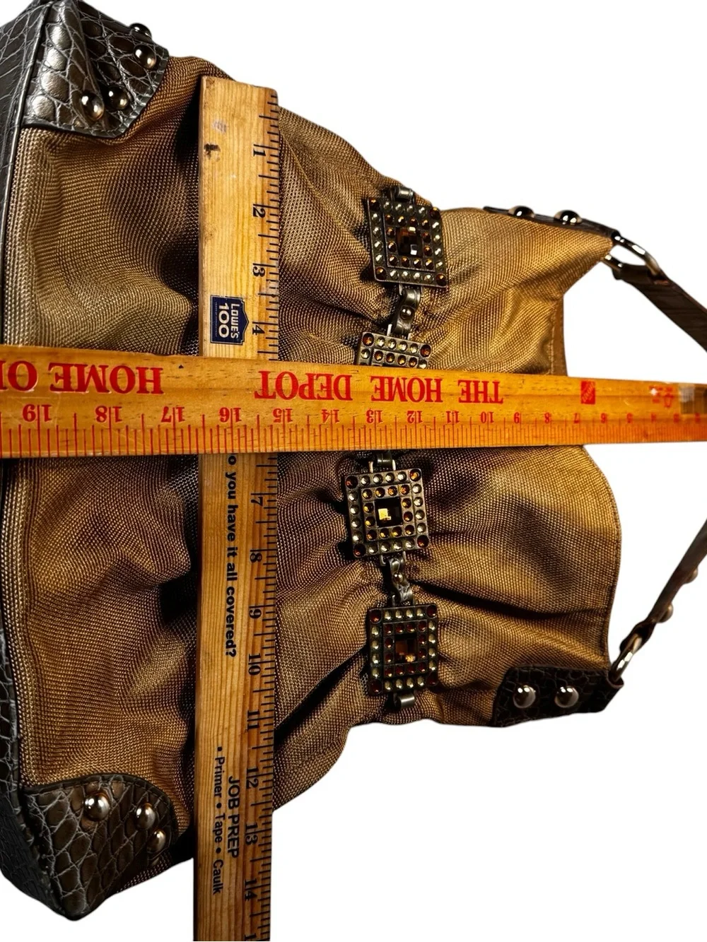 Kathy Van Zeeland Bronze Metallic Hobo Shoulder Bag Rhinestone Croc Trim EUC